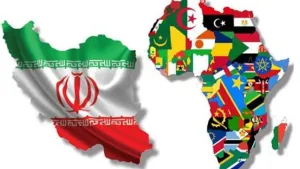 Ilustrasi peta Iran dan benua Afrika menggambarkan lonjakan 66 persen ekspor Iran ke 39 negara Afrika dalam sembilan bulan pertama tahun kalender Iran 2025, dengan total perdagangan mencapai 940 juta dolar AS, didorong penguatan diplomasi dagang, dukungan pembiayaan hingga miliaran dolar, serta strategi diversifikasi pasar untuk memperkuat ketahanan ekonomi di tengah dinamika global. (Ilustrasi dibuat oleh AI: Chat GPT).